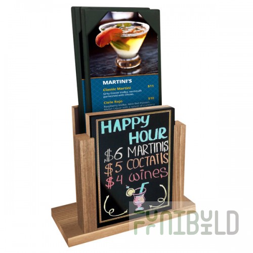 Menu Solutions WDMH-WET Weathered Walnut Wood Menu Holder with 4