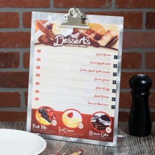 Menu Solutions MTCL-811 Alumitique Aluminum Menu Tent with Clip - Swirl Finish - 8 1/2 Menu Solutions MTCL-811 Alumitique Aluminum Menu Tent with Clip - Swirl Finish - 8 1/2