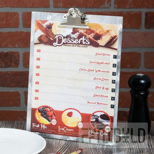 Menu Solutions MTCL-811 Alumitique Aluminum Menu Tent with Clip - Swirl Finish - 8 1/2