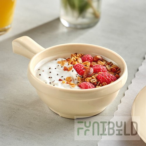 Acopa Foundations 10 oz. Tan Melamine Soup Bowl with Handle - 12/Pack