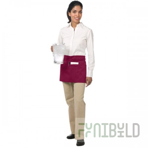 Chef Revival Burgundy Poly-Cotton Customizable Waist Apron with 3 Pockets - 12