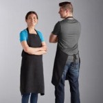 Choice White Customizable Poly-Cotton Front of House Bib Apron with 3 Pockets - 25 Choice White Customizable Poly-Cotton Front of House Bib Apron with 3 Pockets - 25