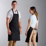 Choice White Customizable Poly-Cotton Front of House Bib Apron with 3 Pockets - 25 Choice White Customizable Poly-Cotton Front of House Bib Apron with 3 Pockets - 25