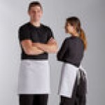 Choice White Customizable Poly-Cotton Front of House Bib Apron with 3 Pockets - 25 Choice White Customizable Poly-Cotton Front of House Bib Apron with 3 Pockets - 25