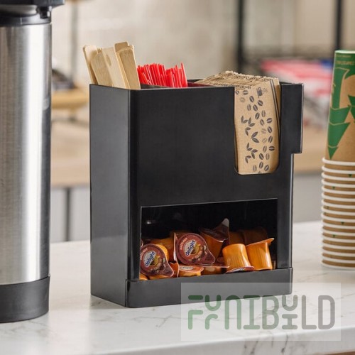 Choice Black 4-Section Countertop Cup, Lid and Straw Organizer