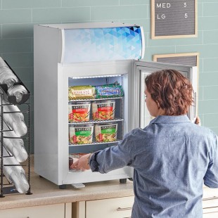 Avantco CFM2LB White Customizable Countertop Freezer with Swing Door and Top Lit Header Avantco CFM2LB White Customizable Countertop Freezer with Swing Door and Top Lit Header