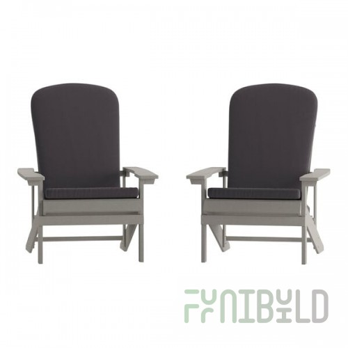 Flash Furniture Charlestown Light Gray Faux Wood Adirondack Chair with Gray Cushions - 2/Set