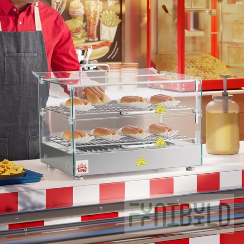 Carnival King HDSG2A Silver Square Glass Full Service Hot Food Display Case with 2 Shelves - 120V, 800W