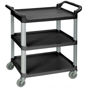 Luxor SC12-B Black 3 Shelf Plastic Utility Cart / Bussing Cart - 33 1/2
