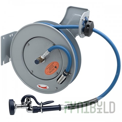T&S B-7232-01 35' Open Epoxy Coated Steel Hose Reel with EB-0107 High-Flow Spray Valve
