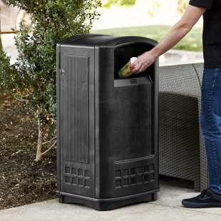 Rubbermaid® FG9P9000BLA Plaza Black Square Junior Container with Side Opening Door 35 Gallon