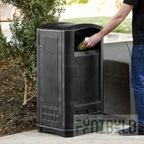 Rubbermaid® FG9P9000BLA Plaza Black Square Junior Container with Side Opening Door 35 Gallon