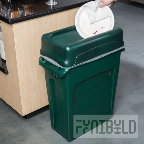 Rubbermaid® Slim Jim 64 Qt. / 16 Gallon Green Rectangular Trash Can with Green Drop Shot Lid