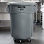 Rubbermaid® BRUTE 55 Gallon Gray Round Trash Can, Lid, and Dolly Kit