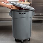 Rubbermaid® BRUTE 55 Gallon Gray Round Trash Can, Lid, and Dolly Kit