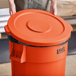 Lavex 44 Gallon Orange Round High Visibility Commercial Trash Can Lid