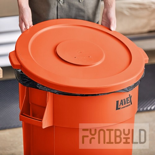 Lavex 44 Gallon Orange Round High Visibility Commercial Trash Can Lid