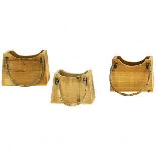 Kalalou 3-Piece Rustic Recycled Wood Handbag Planter Set Kalalou 3-Piece Rustic Recycled Wood Handbag Planter Set