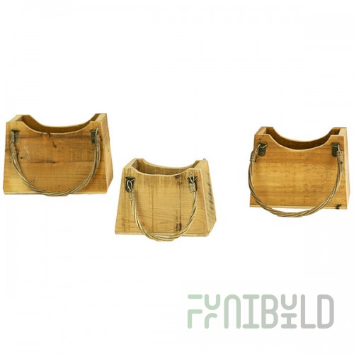 Kalalou 3-Piece Rustic Recycled Wood Handbag Planter Set
