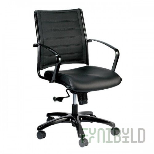Eurotech LE222TNM-BLKL Europa Metallic Series Black Leather Mid Back Swivel Office Chair