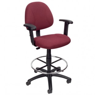 Boss B1616-BY Burgundy Drafting Stool with Footring and Adjustable Arms
