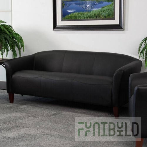 Flash Furniture 111-3-BK-GG Hercules Imperial Black Leather Sofa with Wooden Feet
