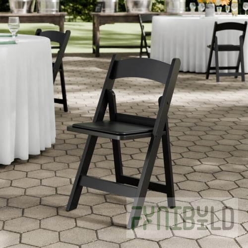 Lancaster Table & Seating Black Resin Folding Chair with Vinyl Seat
