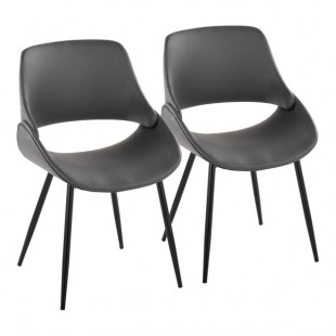 LumiSource Fabrico Gray Faux Leather Open Back Chair with Black Metal Frame - 2/Case