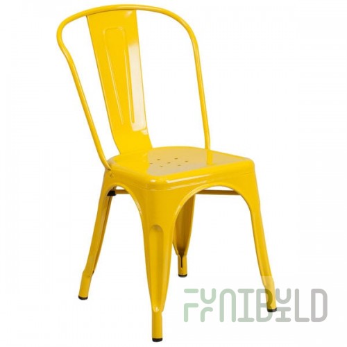 Flash Furniture CH-31230-YL-GG Yellow Stackable Galvanized Steel Chair with Vertical Slat Back and Drain Hole Seat