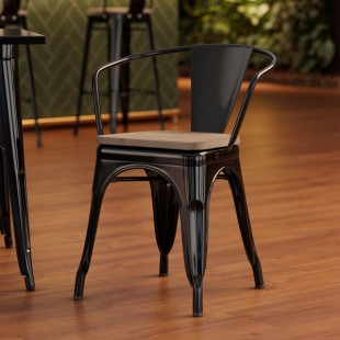 Lancaster Table & Seating Alloy Onyx Black Indoor Arm Chair with Gray Wood Seat Lancaster Table & Seating Alloy Onyx Black Indoor Arm Chair with Gray Wood Seat