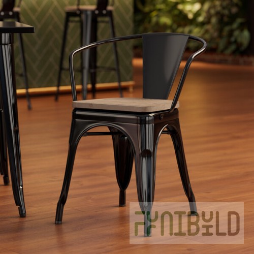 Lancaster Table & Seating Alloy Onyx Black Indoor Arm Chair with Gray Wood Seat