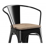 Lancaster Table & Seating Alloy Onyx Black Indoor Arm Chair with Gray Wood Seat Lancaster Table & Seating Alloy Onyx Black Indoor Arm Chair with Gray Wood Seat