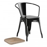 Lancaster Table & Seating Alloy Onyx Black Indoor Arm Chair with Gray Wood Seat Lancaster Table & Seating Alloy Onyx Black Indoor Arm Chair with Gray Wood Seat