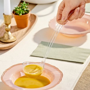 Visions 3 oz. Clear Disposable Plastic Ladle - 48/Case Visions 3 oz. Clear Disposable Plastic Ladle - 48/Case