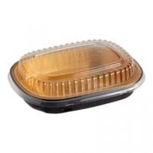 Choice Heavy Duty Smoothwall Silver Small Oblong Foil Take-Out Pan with Dome Lid 23.3 oz. - 100/Case