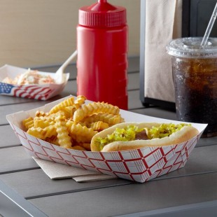 #500 5 lb. Red Plaid Paper Food Tray - 250/Pack #500 5 lb. Red Plaid Paper Food Tray - 250/Pack