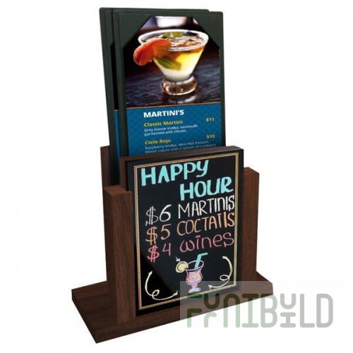 Menu Solutions WDMH-WET Walnut Wood Menu Holder with 4