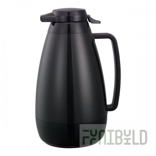Service Ideas Thermo-Serv 67.6 oz. Black ABS Plastic Insulated Coffee Carafe / Server with Push-Button Lid PB421BL