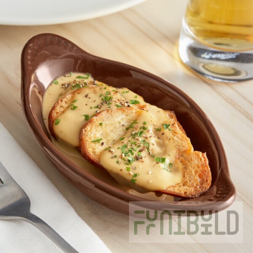 Tuxton DMN-045 Mahogany 4.5 oz. Oval China Welsh Rarebit - 12/Case
