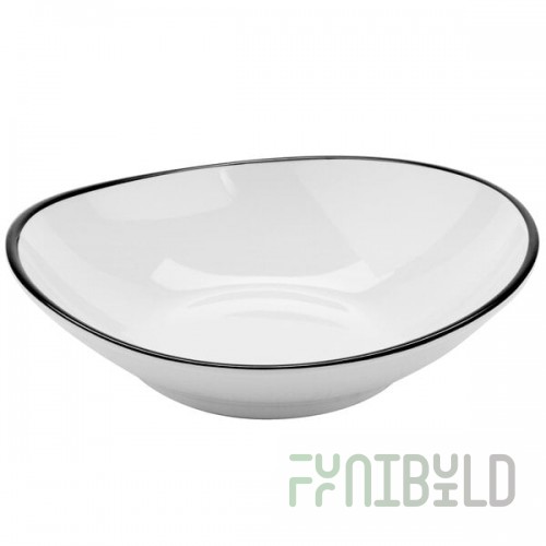 GET B-60-W/BK Settlement Bistro 6 oz. White Enamelware Melamine Shallow Coupe Bowl with Black Trim - 48/Case