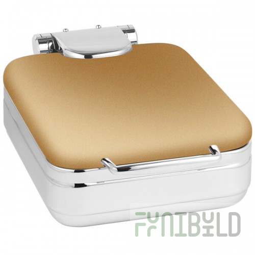 Eastern Tabletop 3997RZ Jazz Rock 4 Qt. Square Bronze Coated Stainless Steel Induction Chafer with Hinged Dome Cover