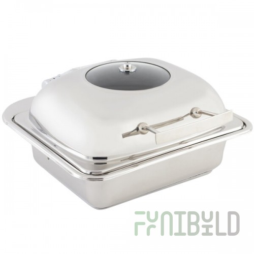 Bon Chef 20301 3.5 Qt. Small Square Stainless Steel Mini Induction Chafer with Glass Lid