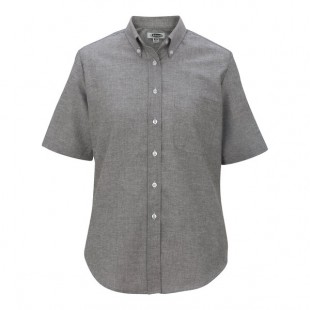 Edwards 5027 Women's Customizable Gray / Black Short Sleeve Wrinkle-Resistant Easy-Care Oxford Dress Shirt with Soil Release - 2X