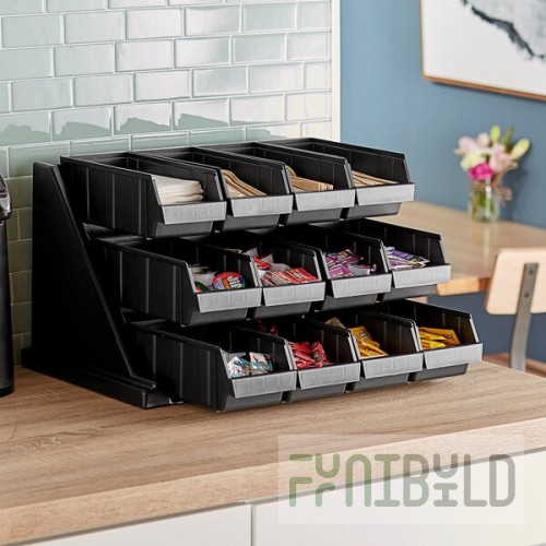 Cambro 12RS12110 Versa Black Self Serve 3-Tier Condiment Stand with 12