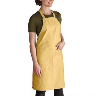 Intedge Gold Adjustable Poly-Cotton Bib Apron with 2 Pockets - 32