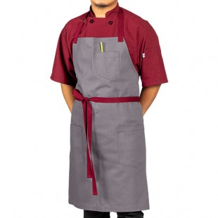 Uncommon Chef 3104 Slate Gray Customizable Poly-Cotton Rebel Bib Apron with Burgundy Webbing and 3 Pockets - 34