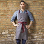 Uncommon Chef 3104 Slate Gray Customizable Poly-Cotton Rebel Bib Apron with Burgundy Webbing and 3 Pockets - 34