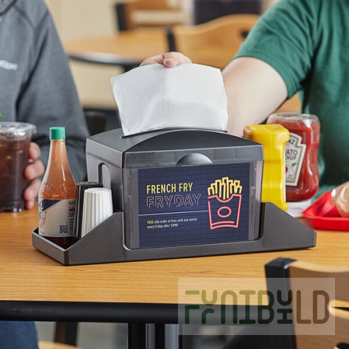 OneUp by Choice Smoke Black Tabletop Interfold Napkin Dispenser with Condiment Caddy