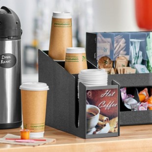 ServSense Black 3-Section Countertop Cup / Lid Organizer with Coffee Decals - 4 11/16