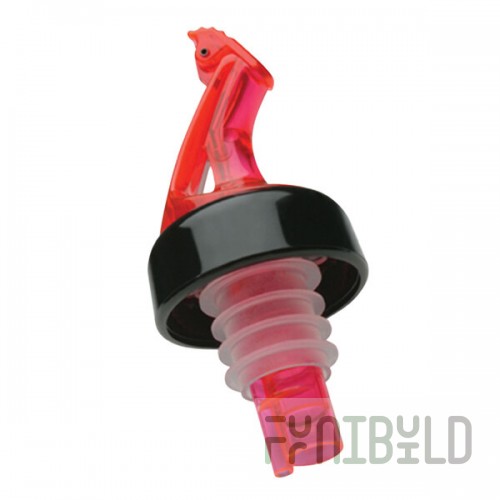 Precision Pours 999 WR C/F Watermelon Red Free Flow Liquor Pourer with Collar and Fliptop - 12/Pack